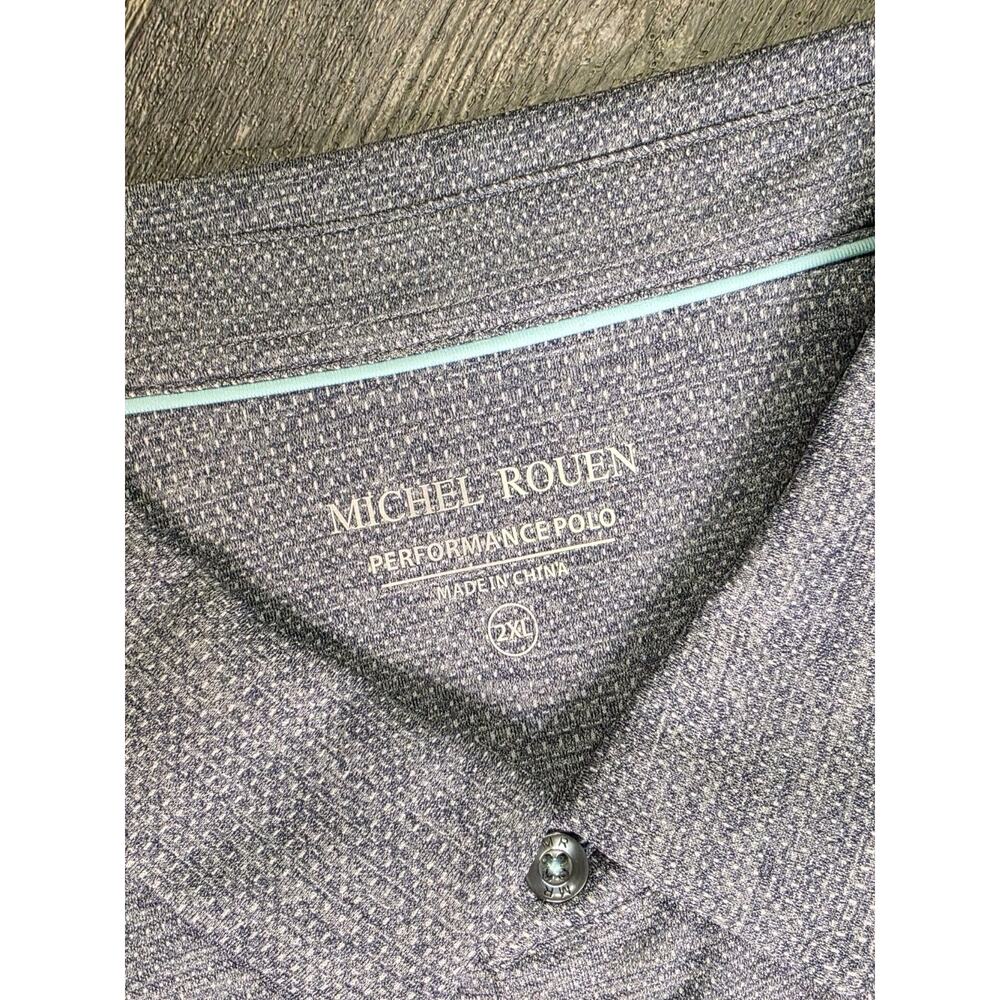 Michel Rouen Performance Polo Shirt Mens 2XL Navy Heather Striped NWT - Picture 3 of 8